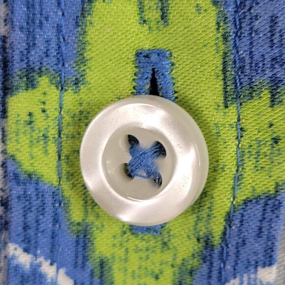 Chicos Shirt Women Size 2 US L Large Blue Green Ikat Cotton Stretch No Iron - Picture 5 of 9